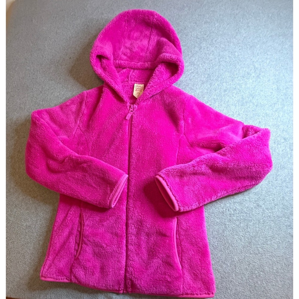 Faded Glory Fleece Hoodie L (10-12) Pink Solid Full Zip L (10-12)